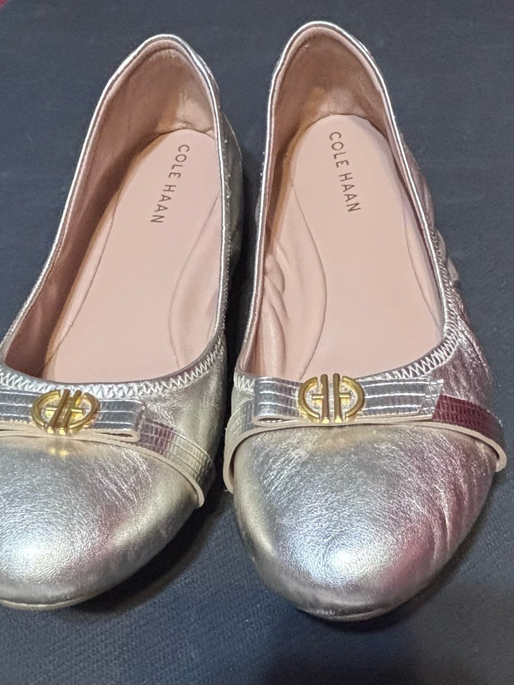 Cole Haan Metallic Gold Ballet Flats with Logo Accent size 8.5